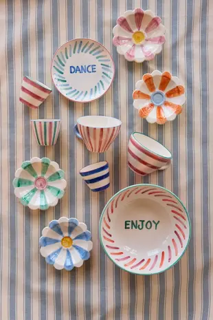 Rice Everyday Magic Rice | Ceramic Tea Cup | Hand Painted Stripes | 150 ML