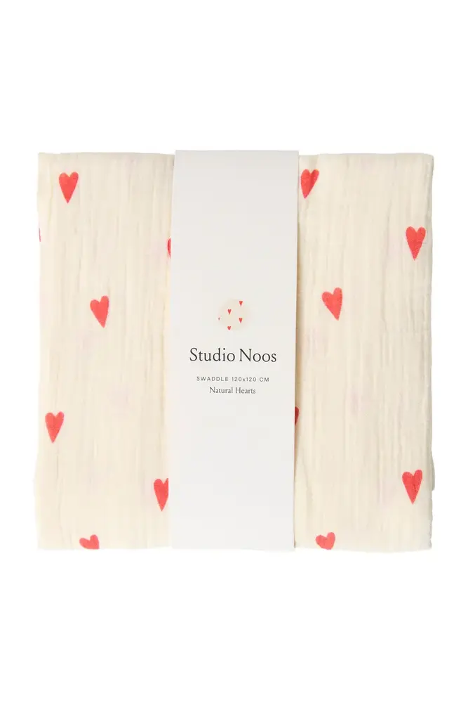 Studio Noos Studio Noos | Swaddle Print Large | Beige Hearts