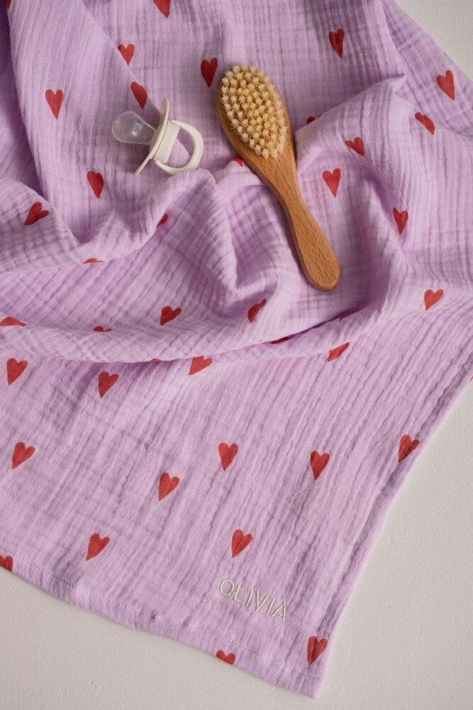 Studio Noos Studio Noos | Swaddle Print Large | Purple Hearts
