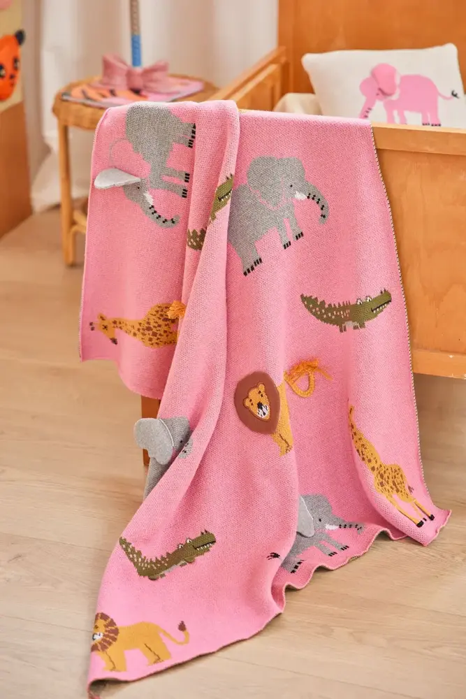 Rice Everyday Magic Rice | Klein Katoen Babydeken met Dieren | Roze