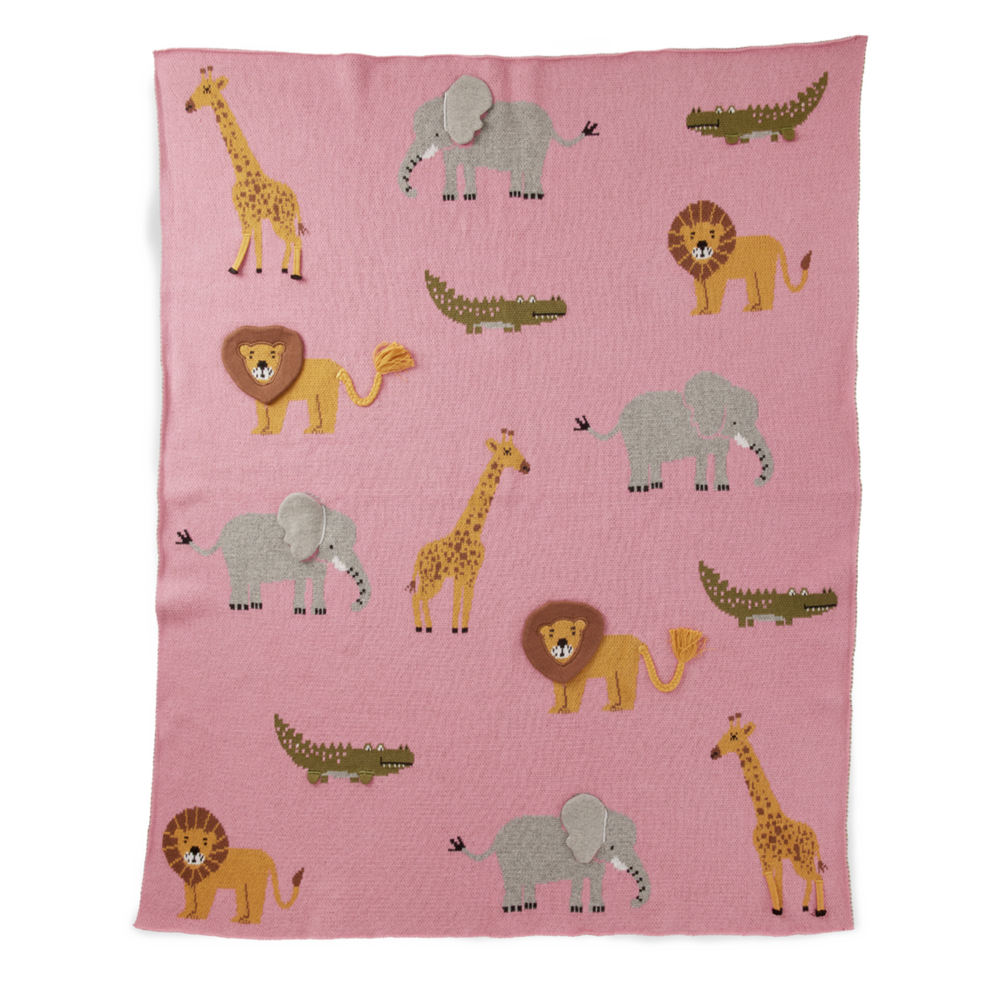 Rice Everyday Magic Rice | Klein Katoen Babydeken met Dieren | Roze