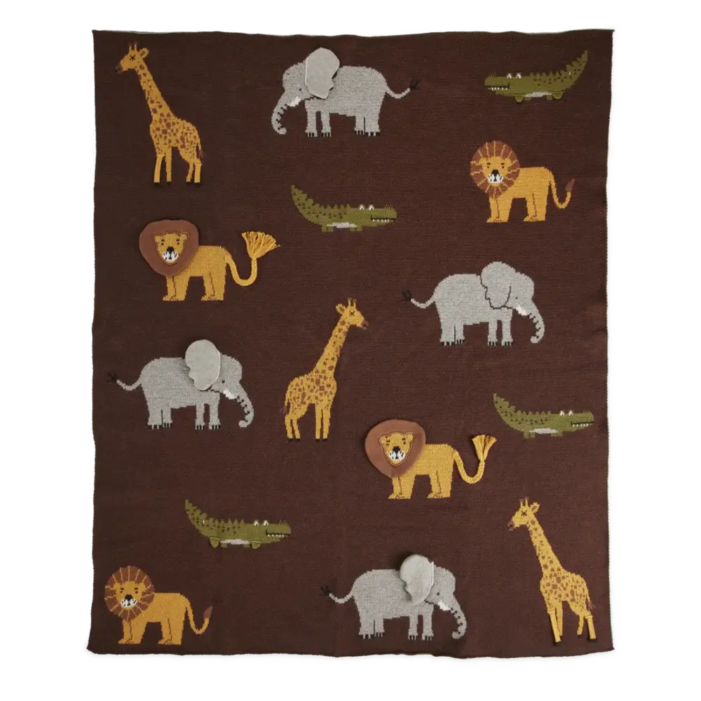 Rice Everyday Magic Rice | Klein Katoen Babydeken met Dieren | Bruin