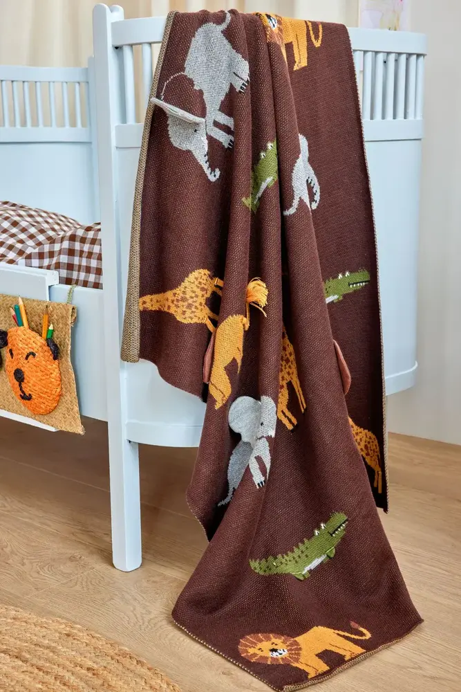 Rice Everyday Magic Rice | Klein Katoen Babydeken met Dieren | Bruin