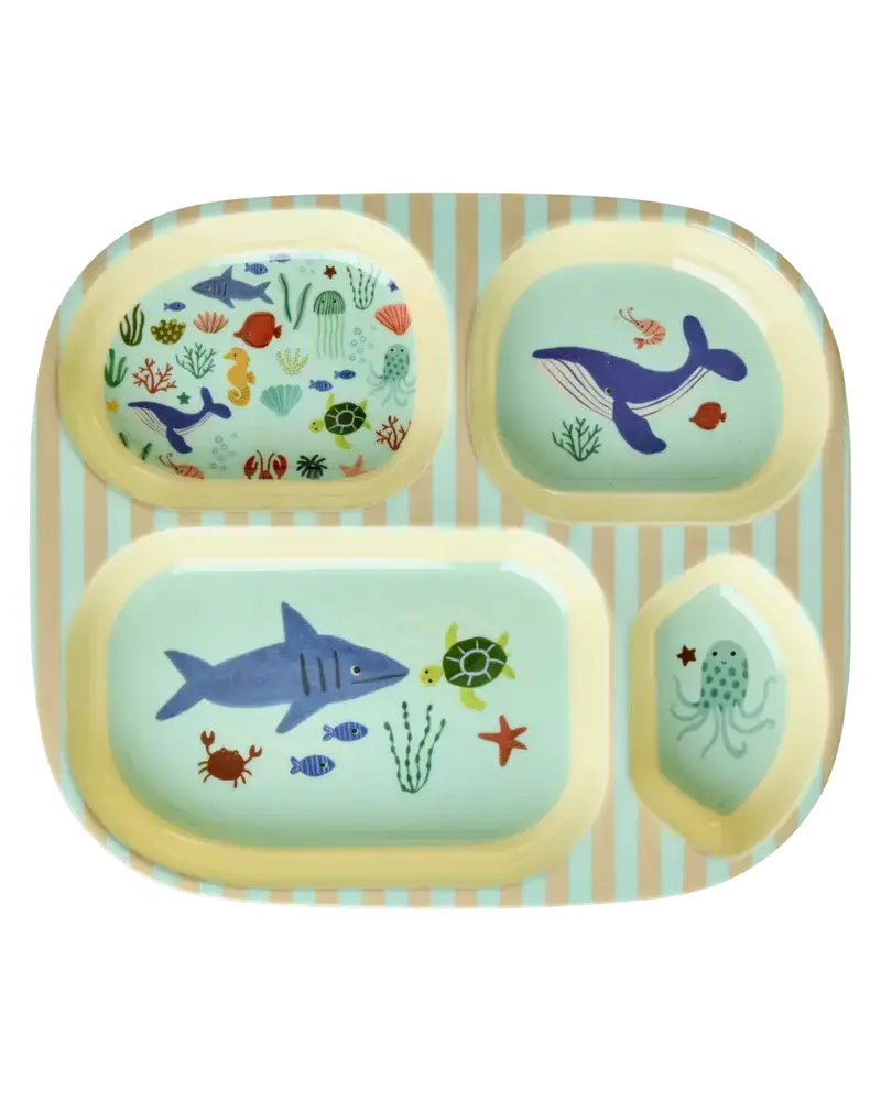 Rice Everyday Magic Rice | Kinderbord met 4 Compartimenten | Ocean Print | Blauw