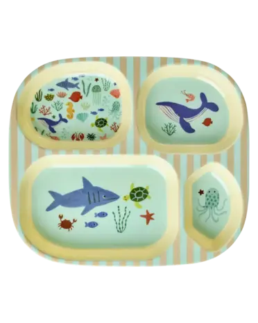 Rice Everyday Magic Rice | Kinderbord met 4 Compartimenten | Ocean Print | Blauw