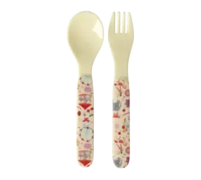 Rice Everyday Magic Rice | Baby lepel en vork | Fun Fair Print | Roze