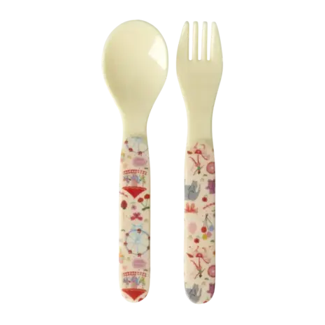 Rice Everyday Magic Rice | Baby lepel en vork | Fun Fair Print | Roze
