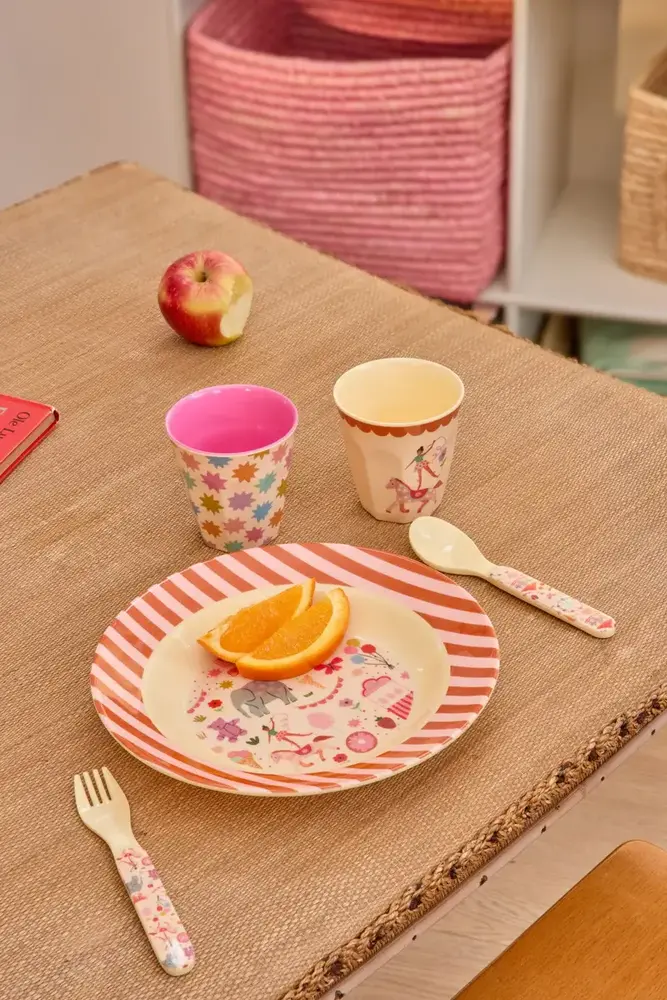 Rice Everyday Magic Rice | Baby lepel en vork | Fun Fair Print | Roze