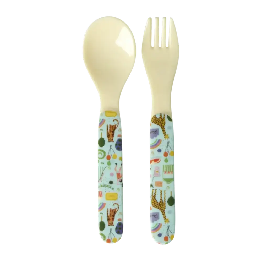 Rice Everyday Magic Rice | Baby lepel en vork | Fun Fair Print | Mint