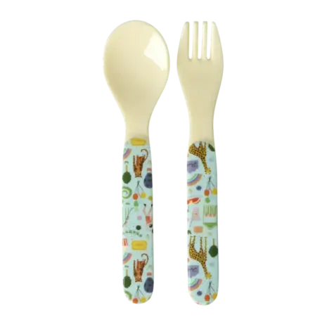 Rice Everyday Magic Rice | Baby lepel en vork | Fun Fair Print | Mint