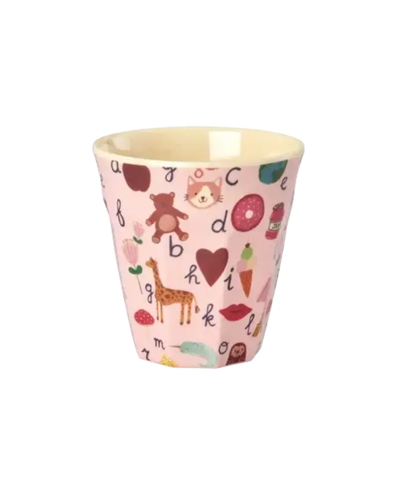 Rice Everyday Magic Rice | Melamine Cup with ABC Print | Pink | Medium 250ml