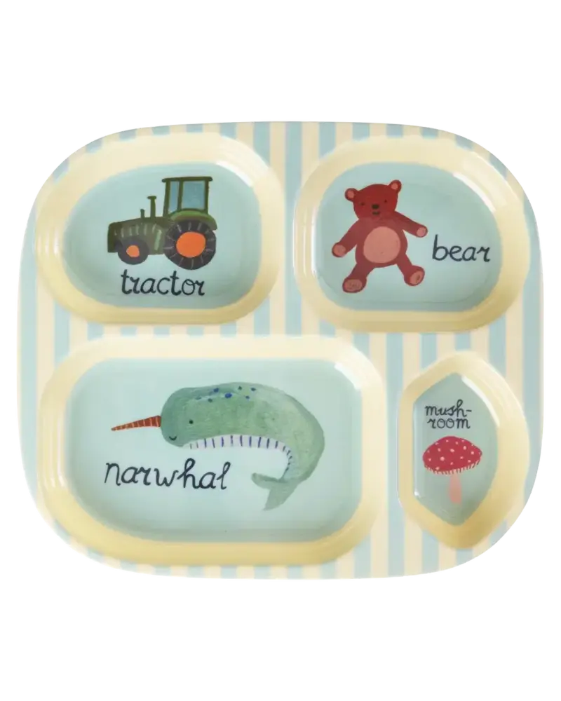 Rice Everyday Magic Rice | Kinderbord met 4 Compartimenten | ABC Print | Blauw