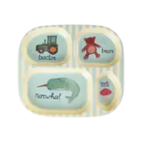 Rice Everyday Magic Rice | Kinderbord met 4 Compartimenten | ABC Print | Blauw Rice Everyday Magic Rice | Kinderbord met 4 Compartimenten | ABC Print | Blauw