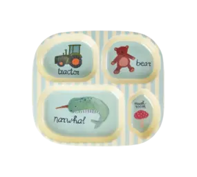 Rice Everyday Magic Rice | Kinderbord met 4 Compartimenten | ABC Print | Blauw