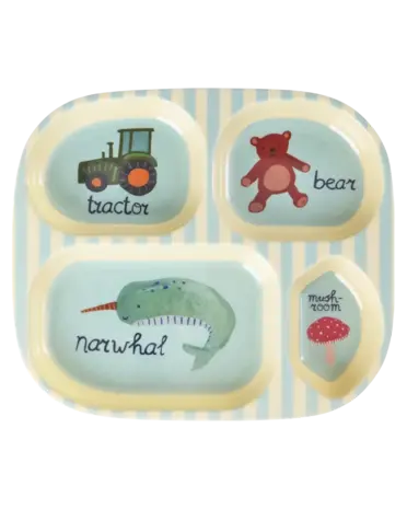 Rice Everyday Magic Rice | Kinderbord met 4 Compartimenten | ABC Print | Blauw