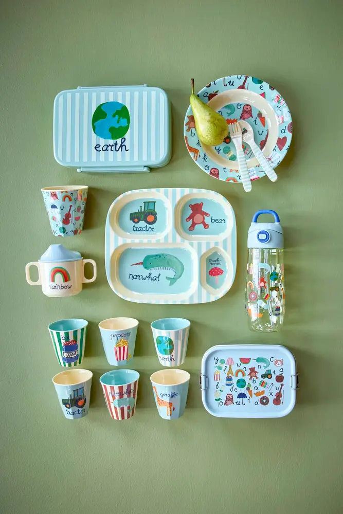 Rice Everyday Magic Rice | Kinderbord met 4 Compartimenten | ABC Print | Blauw