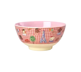 Rice Everyday Magic Rice | Melamine Bowl with Kids in Paris Print | Pink | Medium 700ml Rice Everyday Magic Rice | Melamine Bowl with Kids in Paris Print | Pink | Medium 700ml