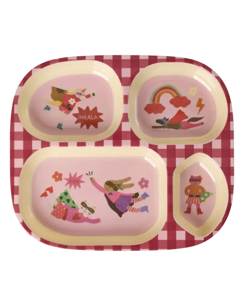 Rice Everyday Magic Rice | Kinderbord met 4 Compartimenten | Hero Print | Roze