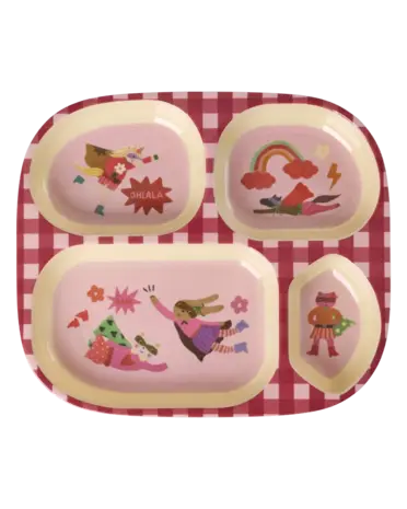 Rice Everyday Magic Rice | Kinderbord met 4 Compartimenten | Hero Print | Roze