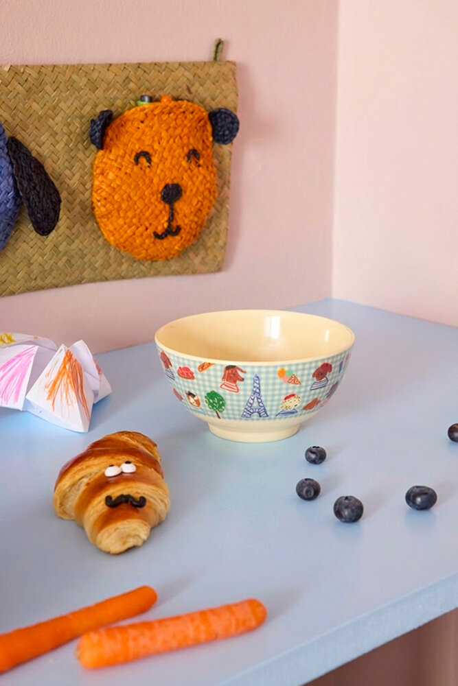 Rice Everyday Magic Rice | Melamine Bowl with Kids in Paris Print | Blue| Medium 700ml