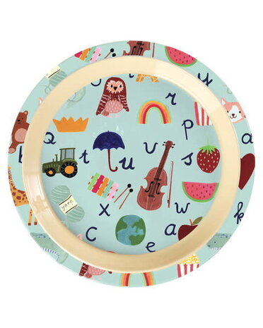 Rice Everyday Magic Rice | Melamine Kinderbord with ABC Print | Blue