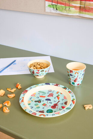 Rice Everyday Magic Rice | Melamine Kinderbord with ABC Print | Blue