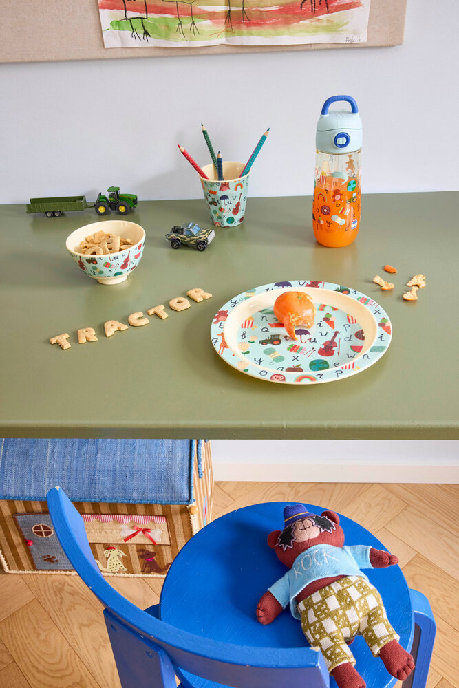 Rice Everyday Magic Rice | Melamine Kinderbord with ABC Print | Blue