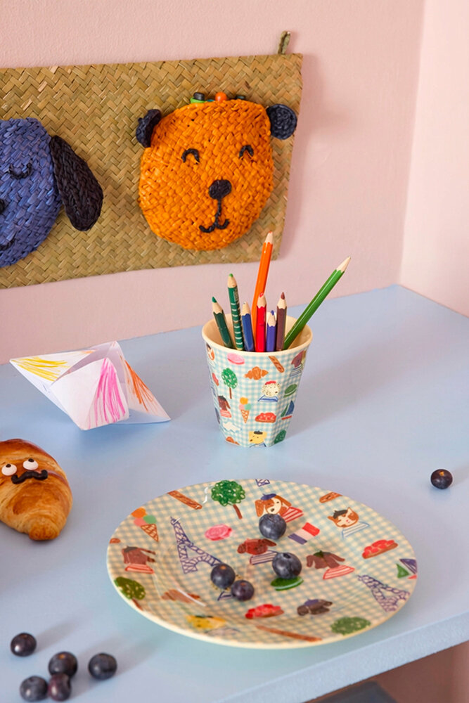 Rice Everyday Magic Rice | Melamine cup Kids in Paris print | Blue | Medium 250ml