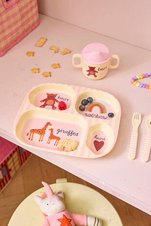 Rice Everyday Magic Rice | Kinderbord met 4 Compartimenten | ABC Print | Pink