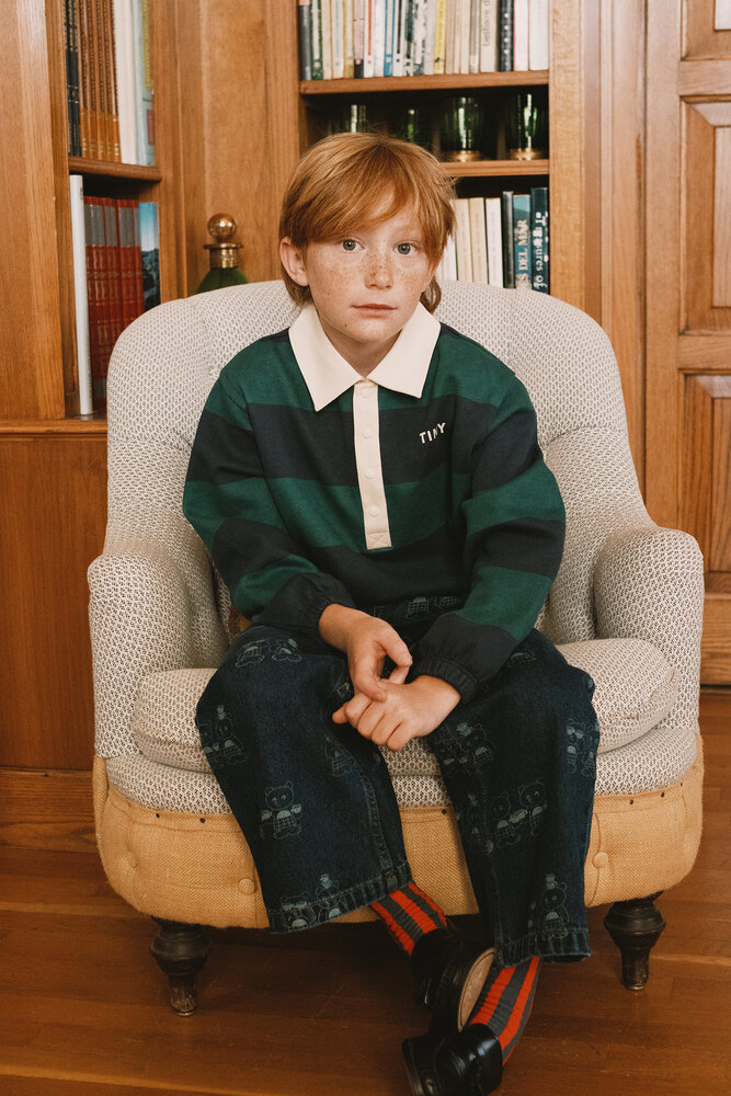 Tiny Cottons Tiny Cottons | Navy Stripes Polo Sweatshirt
