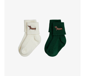 Mini Rodini Mini Rodini | Dog emb 2-pack ribbed baby socks | Multi