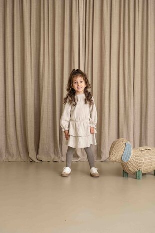 House of Jamie House of Jamie | Ruffled Dress (LS) | Sandshell Glamour (Tweed Jacquard)