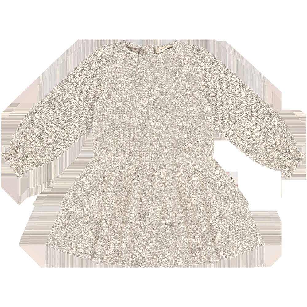 House of Jamie House of Jamie | Ruffled Dress (LS) | Sandshell Glamour (Tweed Jacquard)