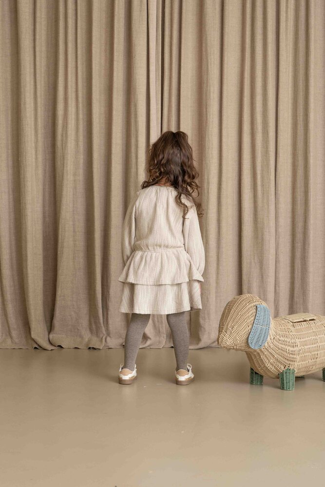 House of Jamie House of Jamie | Ruffled Dress (LS) | Sandshell Glamour (Tweed Jacquard)