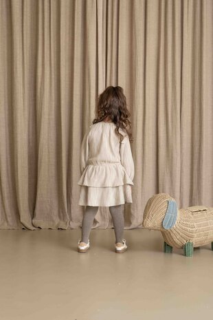 House of Jamie House of Jamie | Ruffled Dress (LS) | Sandshell Glamour (Tweed Jacquard)