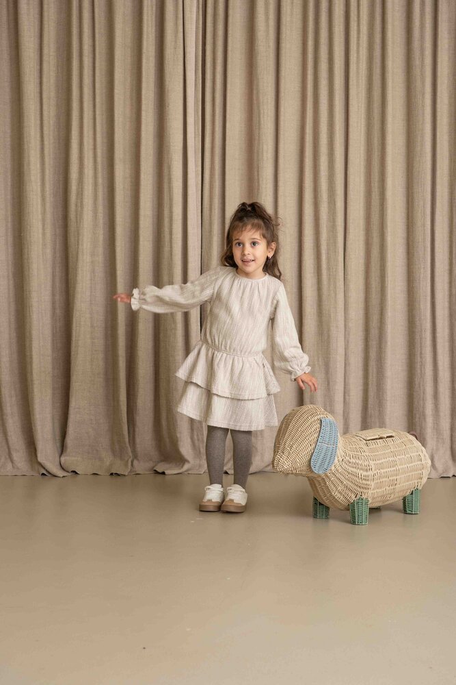 House of Jamie House of Jamie | Ruffled Dress (LS) | Sandshell Glamour (Tweed Jacquard)