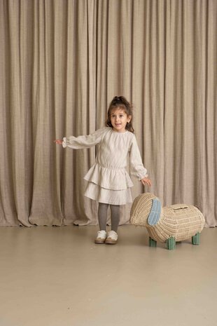 House of Jamie House of Jamie | Ruffled Dress (LS) | Sandshell Glamour (Tweed Jacquard)