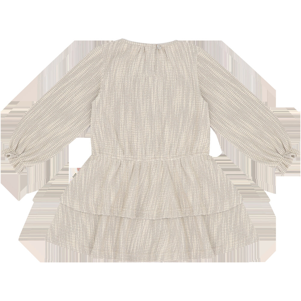 House of Jamie House of Jamie | Ruffled Dress (LS) | Sandshell Glamour (Tweed Jacquard)