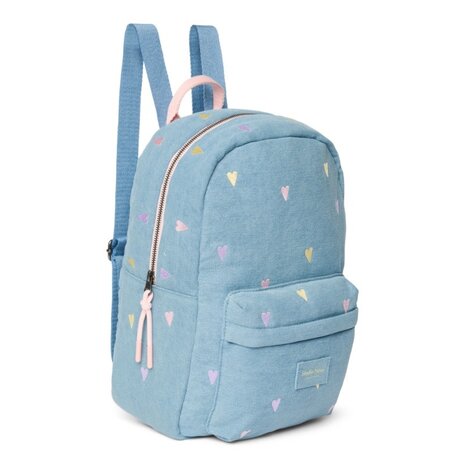 Studio Noos Studio Noos | Denim Midi Backpack | Hearts | Light Blue Hearts