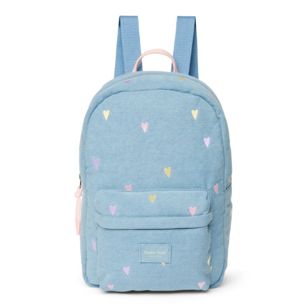 Studio Noos Studio Noos | Denim Midi Backpack | Hearts | Light Blue Hearts