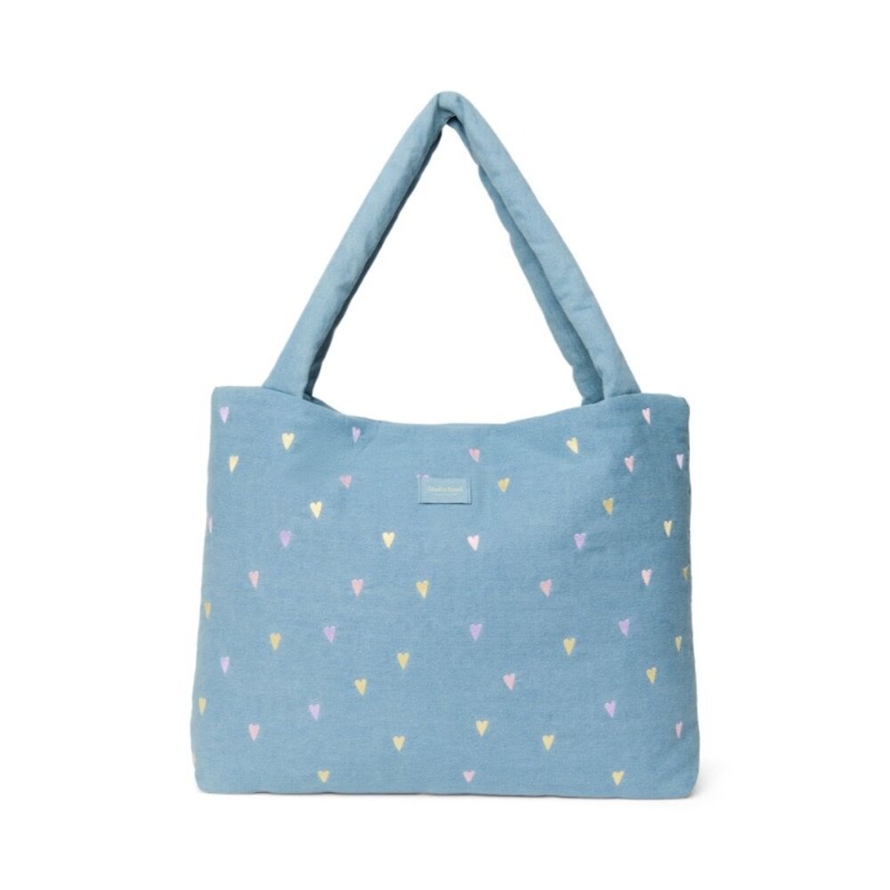 Studio Noos Studio Noos | Denim Mom Bag | Hearts | Light Blue Hearts
