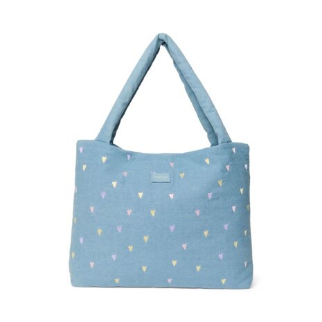 Studio Noos Studio Noos | Denim Mom Bag | Hearts | Light Blue Hearts