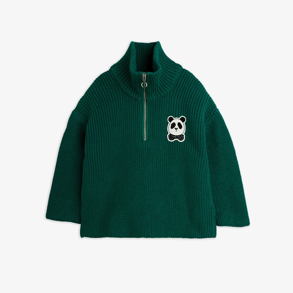 Mini Rodini Mini Rodini | Panda patch chunky knit half zip sweater | Green