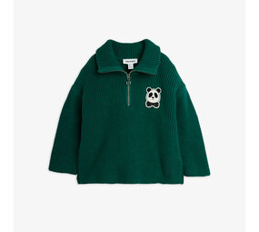 Mini Rodini Mini Rodini | Panda patch chunky knit half zip sweater | Green