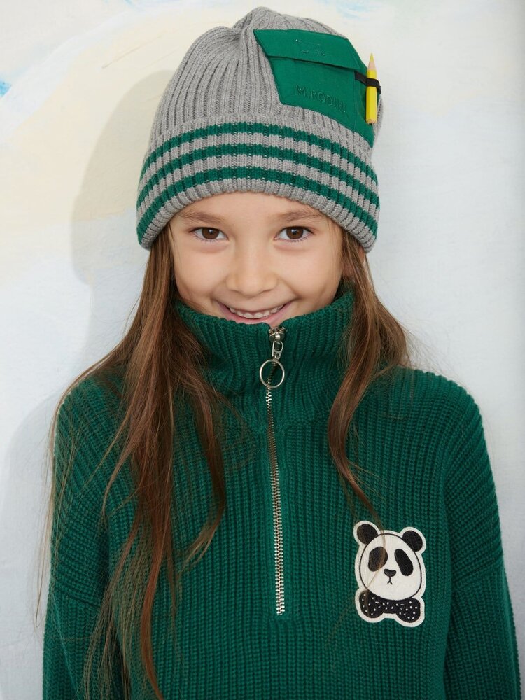 Mini Rodini Mini Rodini | Panda patch chunky knit half zip sweater | Green