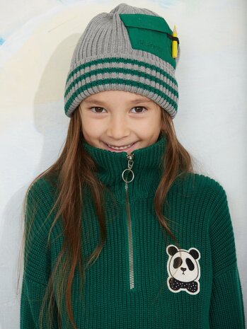 Mini Rodini Mini Rodini | Panda patch chunky knit half zip sweater | Green
