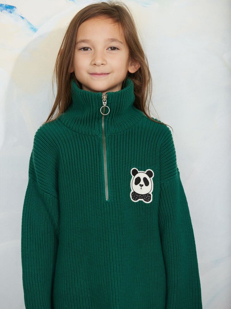 Mini Rodini Mini Rodini | Panda patch chunky knit half zip sweater | Green