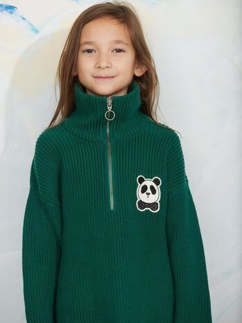Mini Rodini Mini Rodini | Panda patch chunky knit half zip sweater | Green