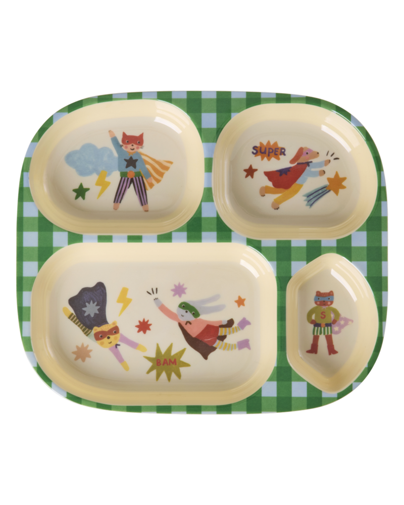 Rice Everyday Magic Rice | Kinderbord met 4 Compartimenten | Hero Print | Groen Rice Everyday Magic Rice | Kinderbord met 4 Compartimenten | Hero Print | Groen