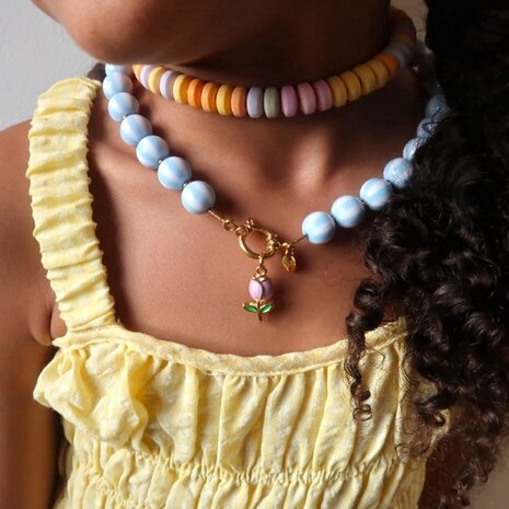 LOVE issue LOVE issue | Necklace | Bold beads babyblue stripe